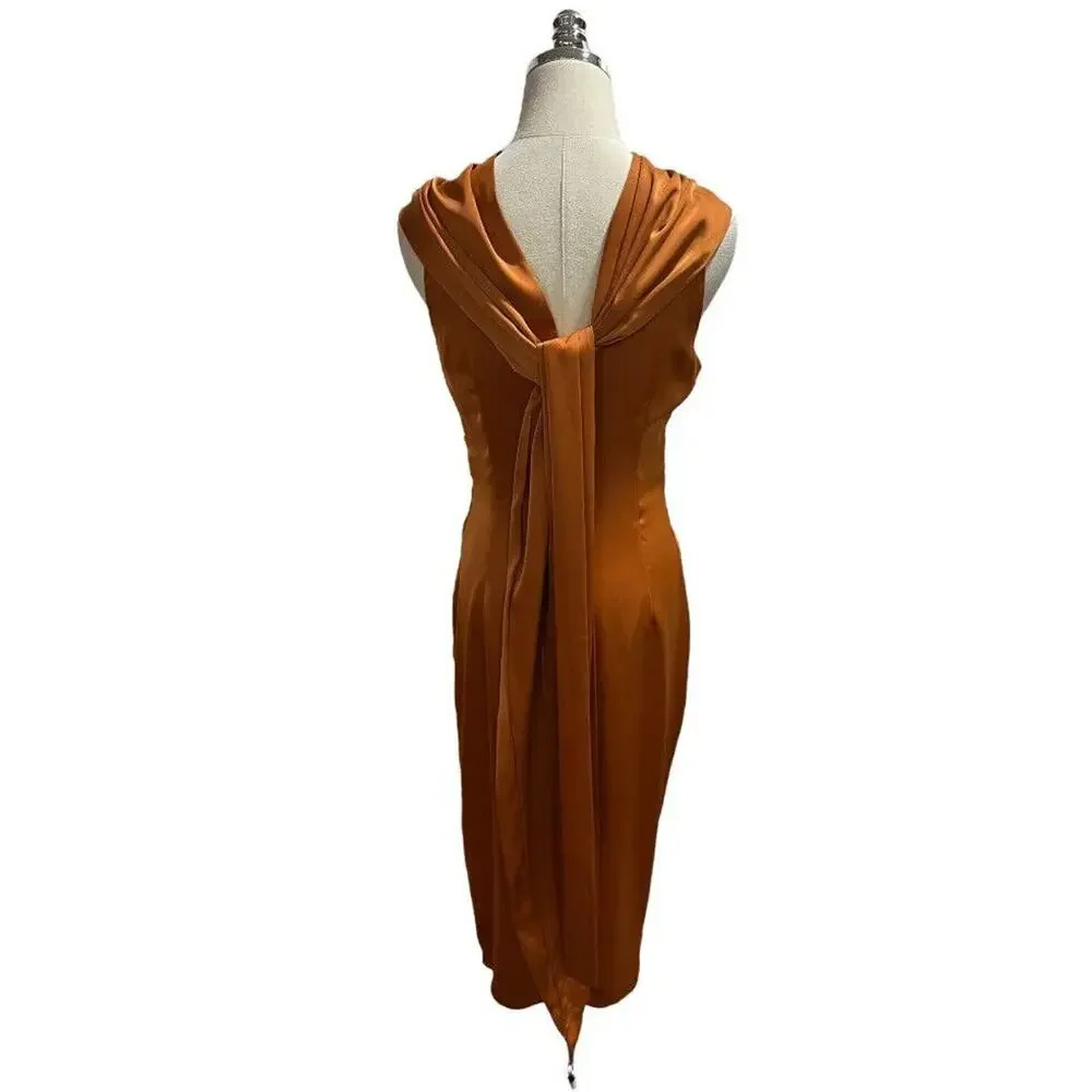 Edit White Closet Rust Color Waist Tie Wrap slit Crossover Versatile Dress Sz 10